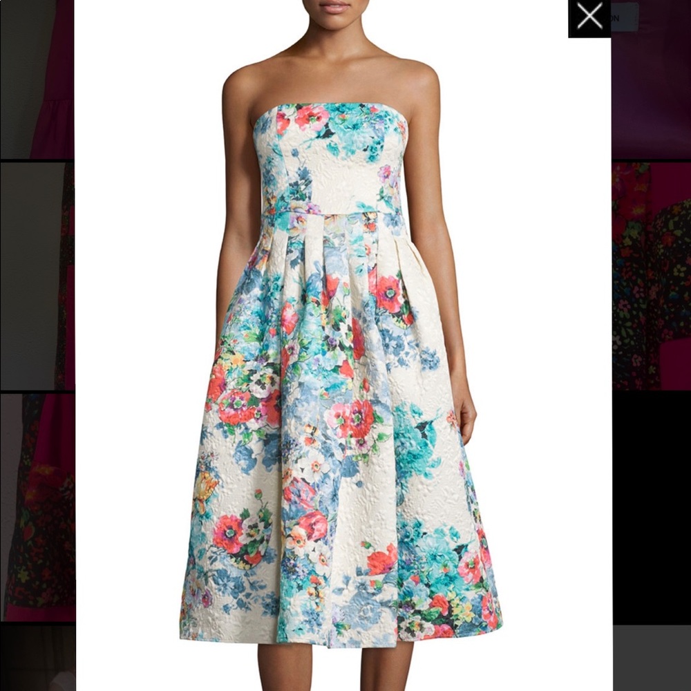 Cynthia Rowley Anthropologie Strapless Quilted Floral Tea Dress with Pockets New